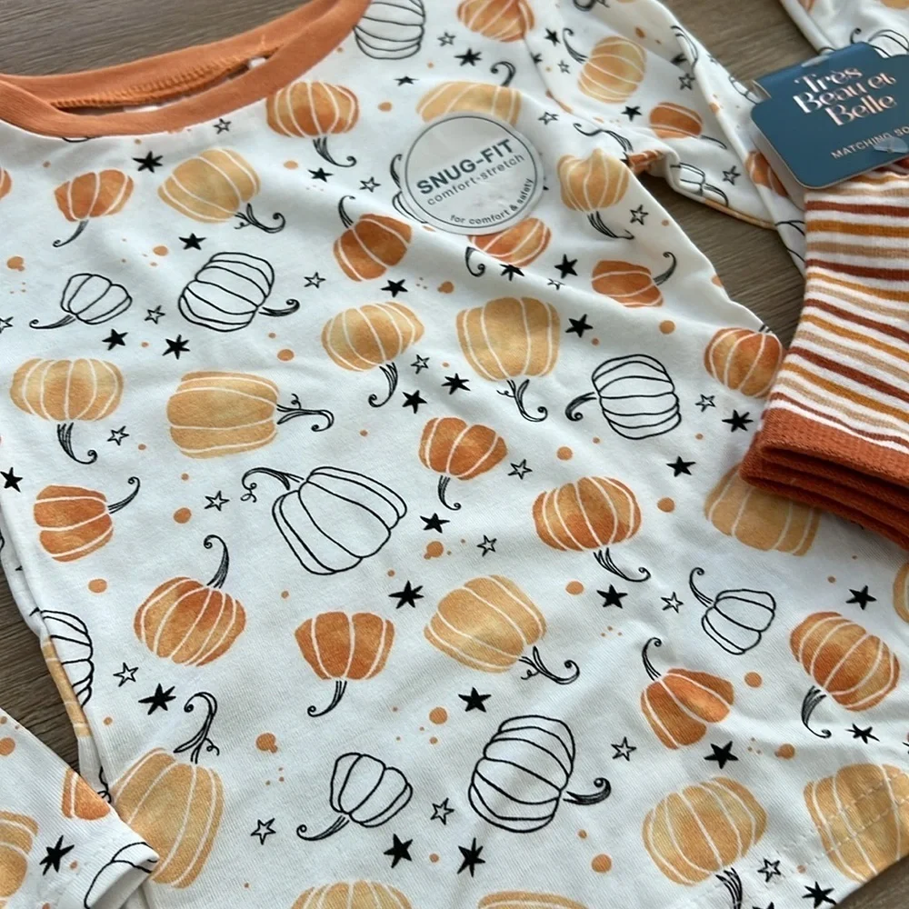 🎃 Tres Beau et Belle Toddler Boy Girl Bamboo Pajama Set 24 months Pumpkin
